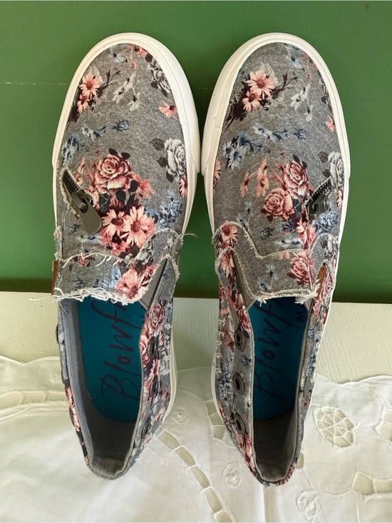 Blowfish Shoes - Blowfish Floral Gray Slip-On Sneakers with Pink and Blue Accents